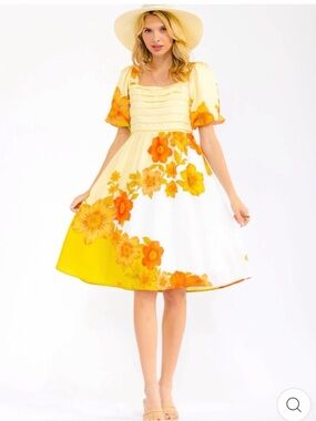 Yellow & White Floral Fit-and-Flare Dress